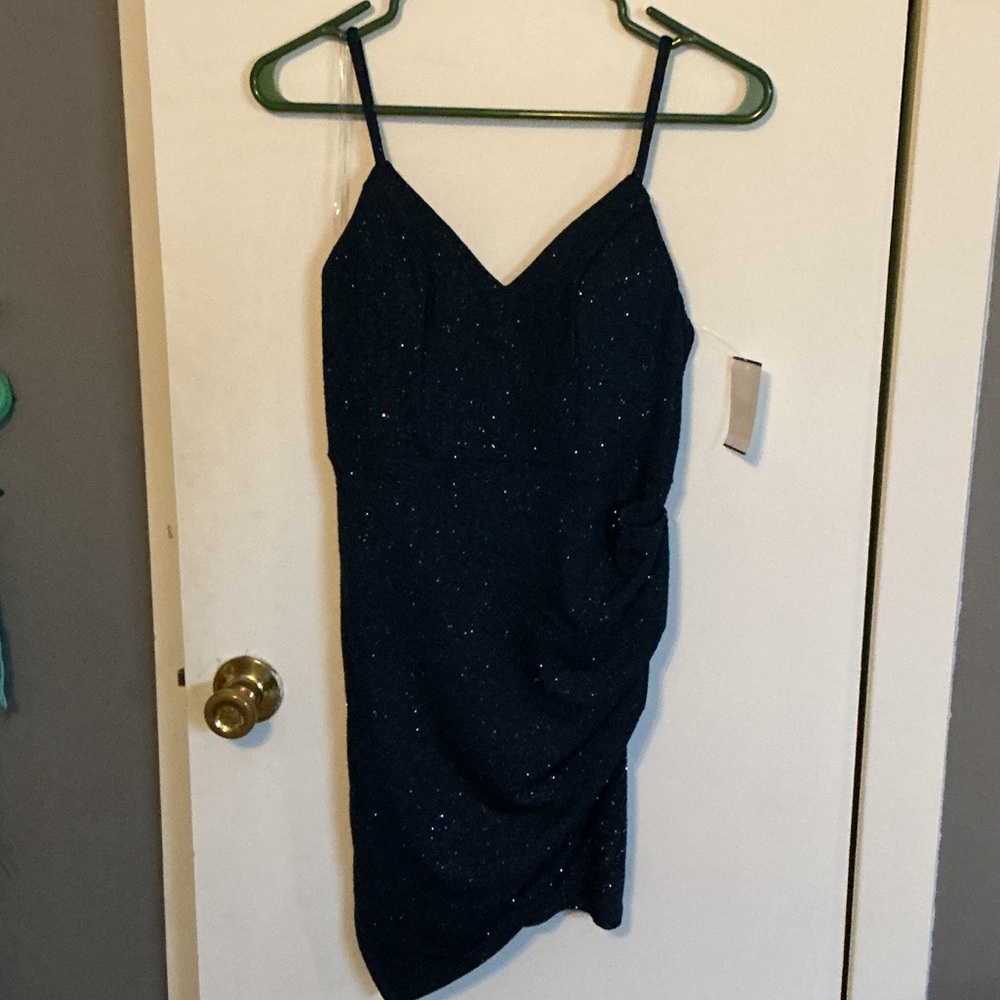 Sparkle V-Neck Slip Dress in Navy